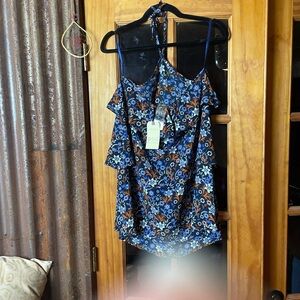BAMBOO BLONDE Floral Blue and Brown Women's Dress, Size 10